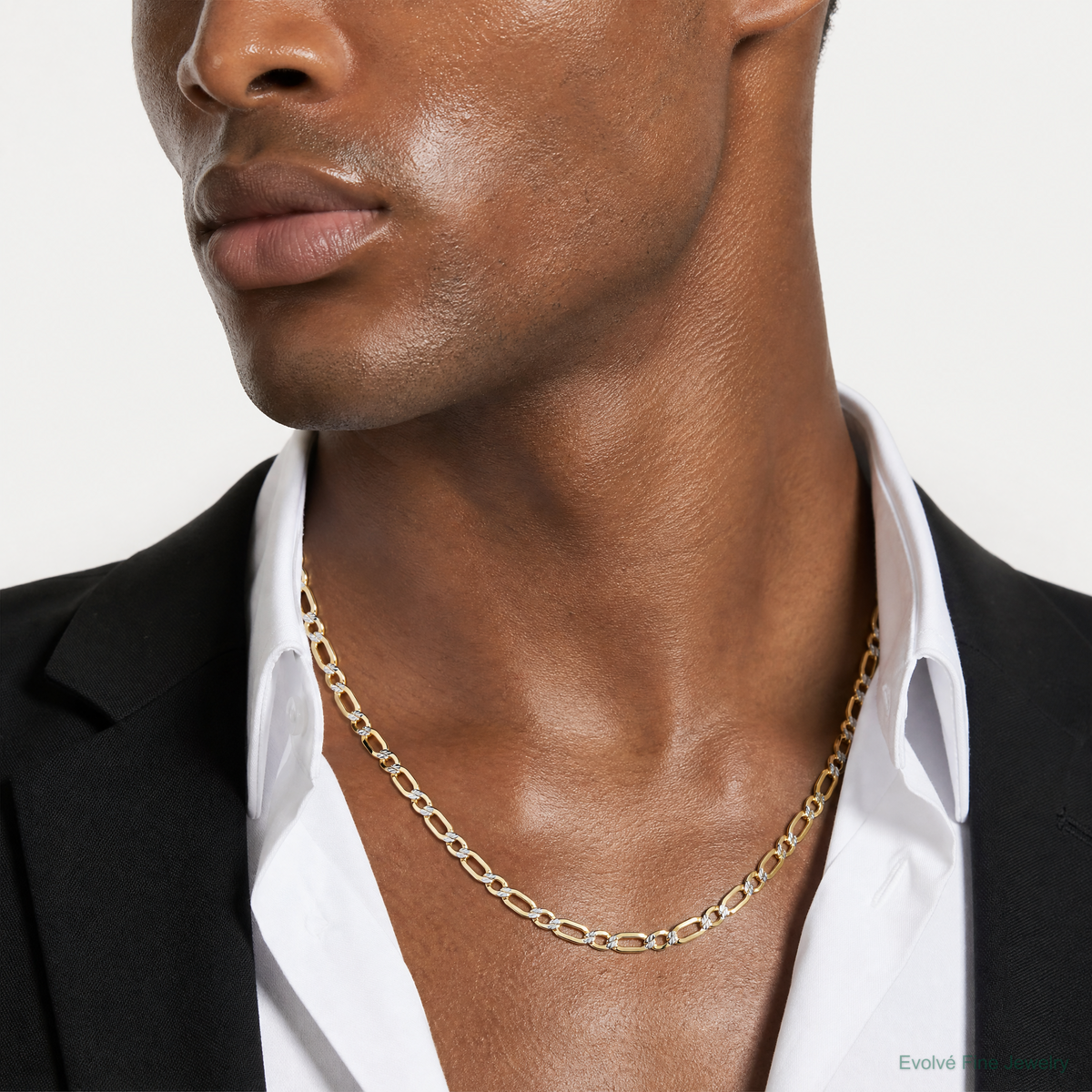 14k 5.25mm Semi-solid with Rhodium PavÃ© Figaro Chain - Model Shot