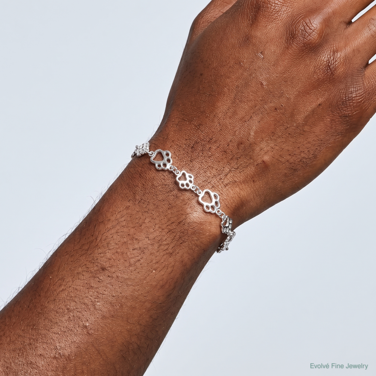 Sterling Silver Polished Paw Print Bracelet - Model Shot