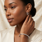 Sterling Silver D/C 4mm Bangle and 3mm Hoop Earring Set - Model Shot