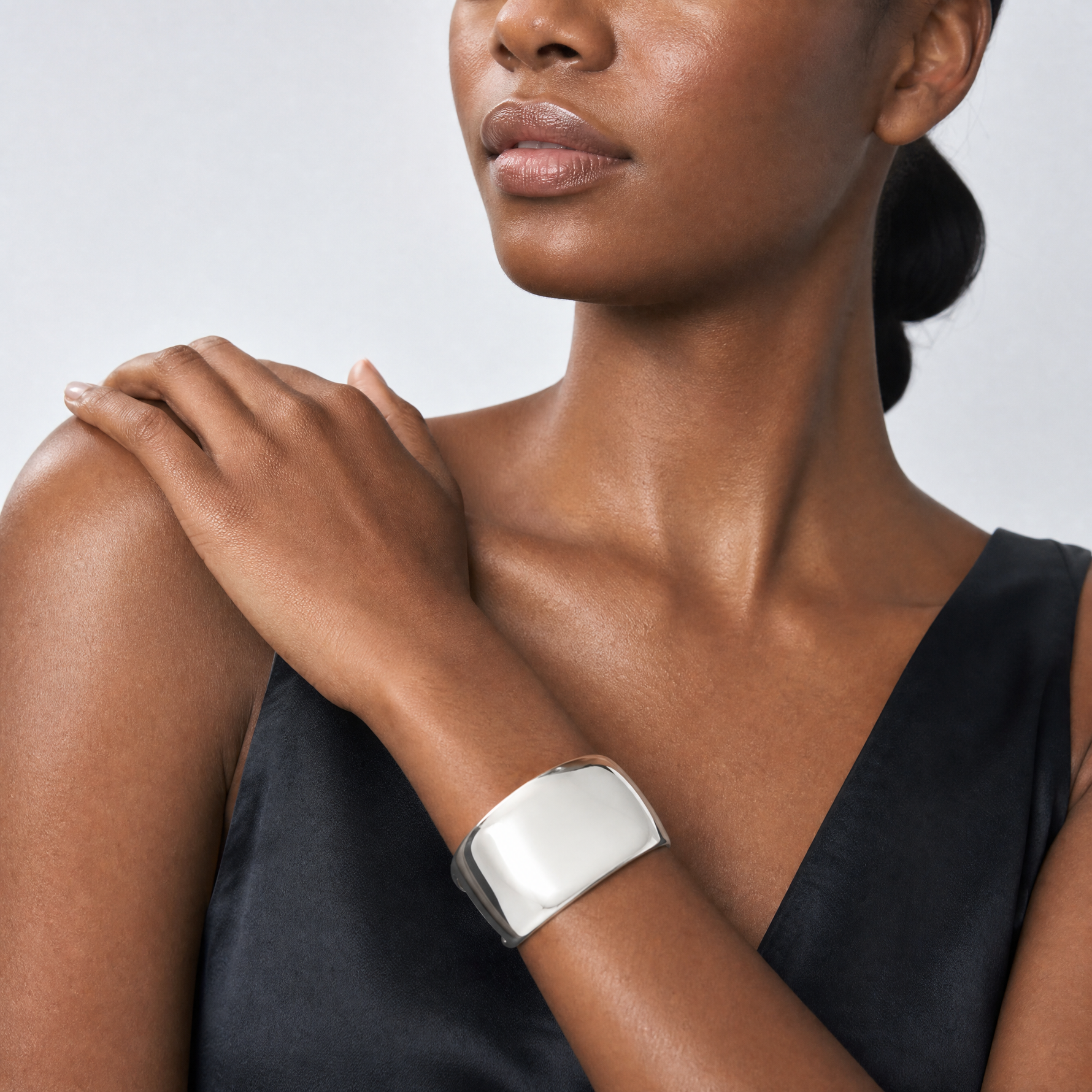 Sterling Silver Polished 40mm Domed Cuff Bangle - Model Shot