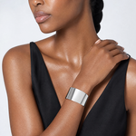 Sterling Silver Polished 40mm Flat Cuff Bangle - Model Shot