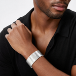 Sterling Silver 30mm Flat Hammered Cuff Bangle - Model Shot