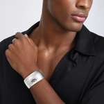 Sterling Silver 30mm Domed Hammered Cuff Bangle - Model Shot