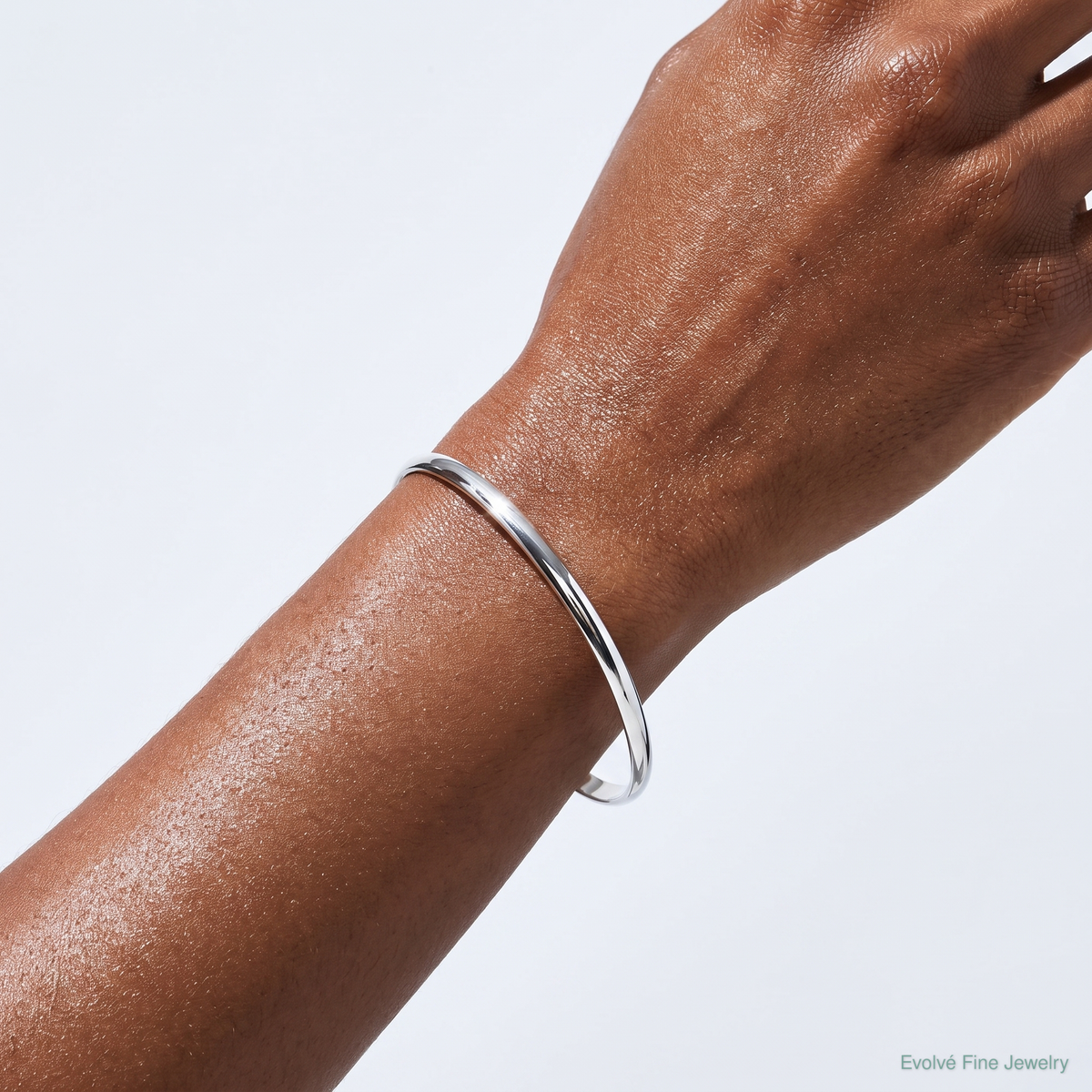 Sterling Silver 2.25mm Solid Polished Plain Slip-On Bangle Bracelet - Model Shot
