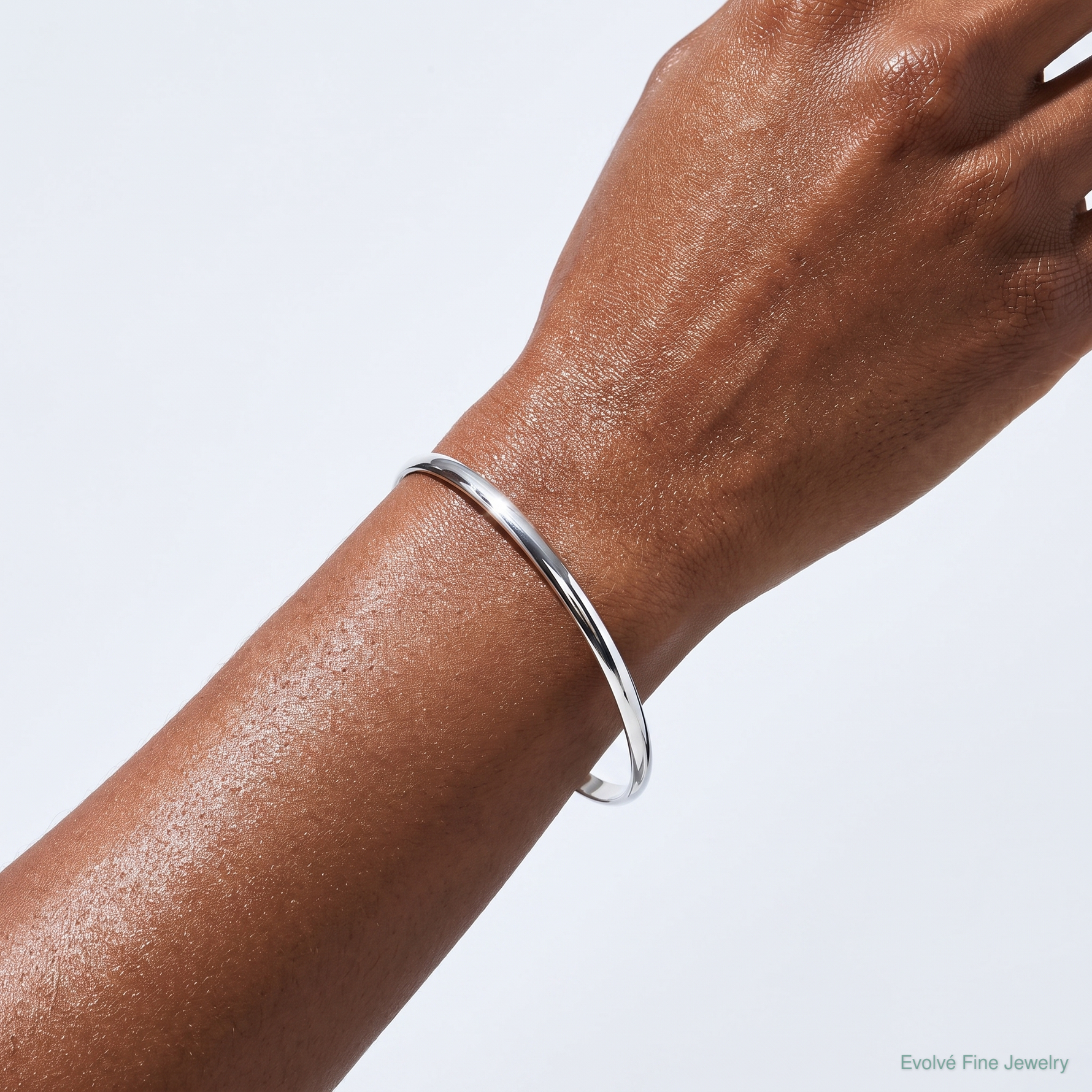 Sterling Silver 2.25mm Solid Polished Plain Slip-On Bangle Bracelet - Model Shot