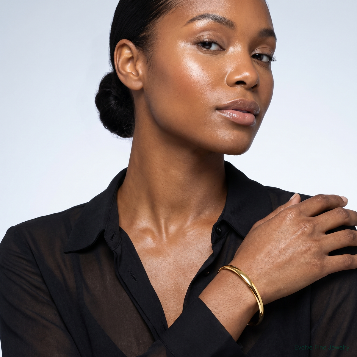 Sterling Silver Gold-tone 4mm Solid Polished Plain Slip-On Bangle Bracelet - Model Shot