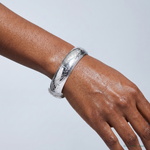 Sterling Silver Rhodium-plated D/C 15mm Fancy Hinged Bangle Bracelet - Model Shot