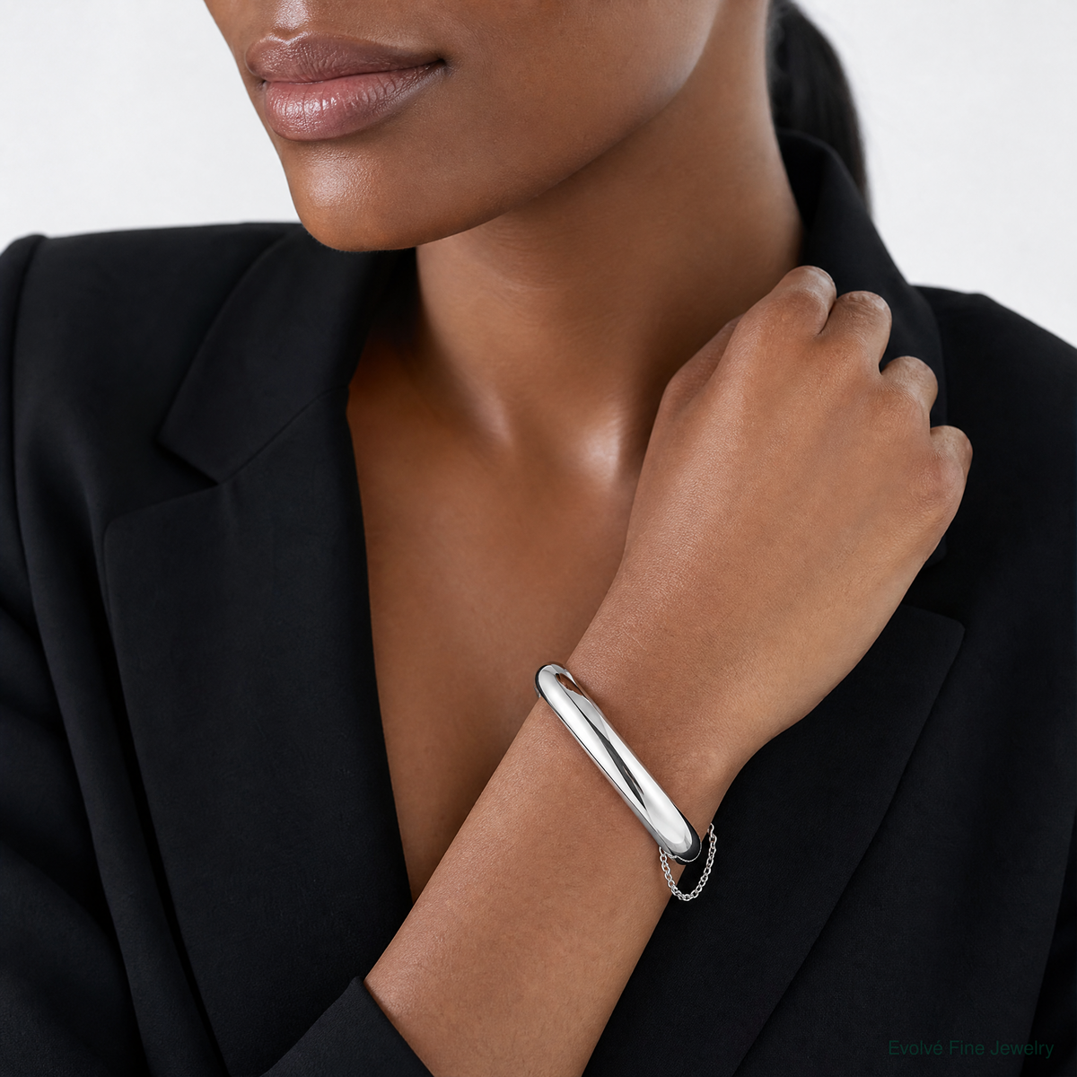 Sterling Silver Rhodium-plated 12.00mm Hinged Bangle Bracelet - Model Shot