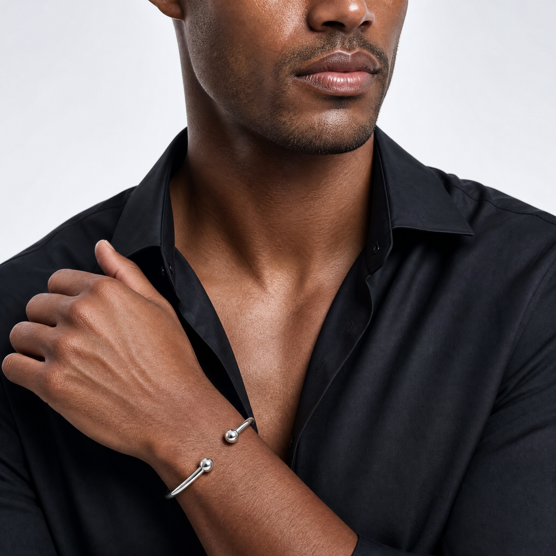 Sterling Silver Cuff Bangle Bracelet - Model Shot