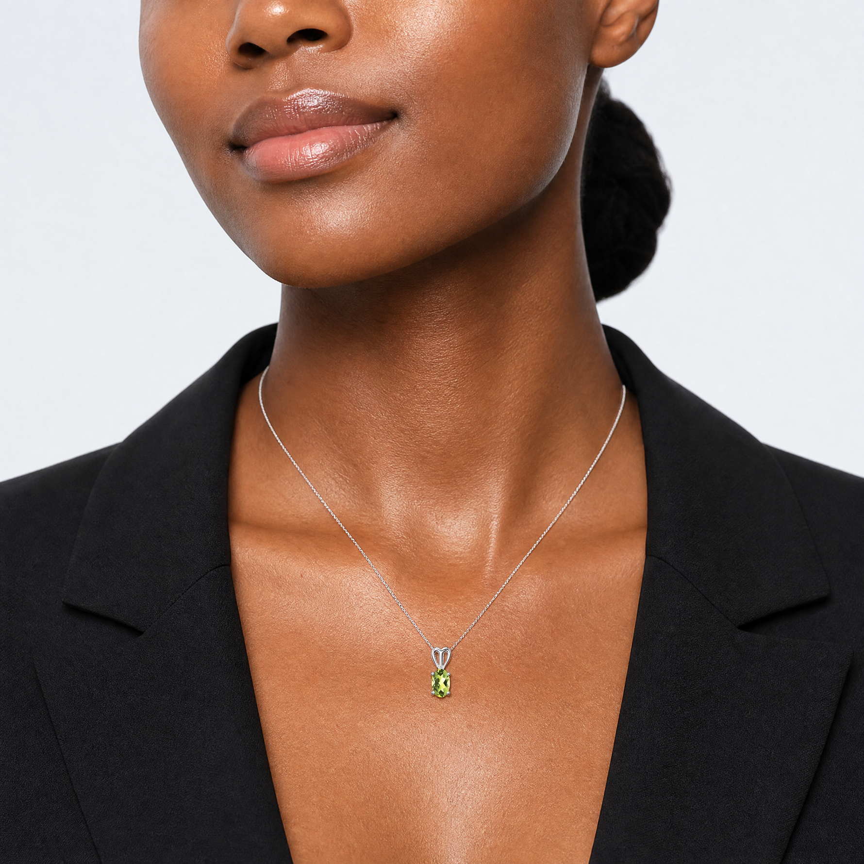 Sterling Silver Rhodium-plated Peridot Pendant - Model Shot