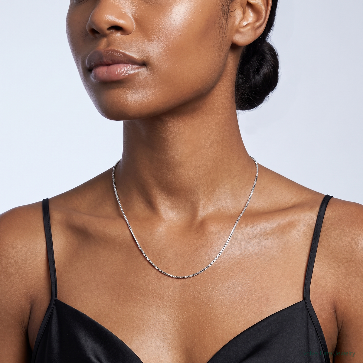 Sterling Silver Rhodium-plated .9mm Box Chain - Model Shot
