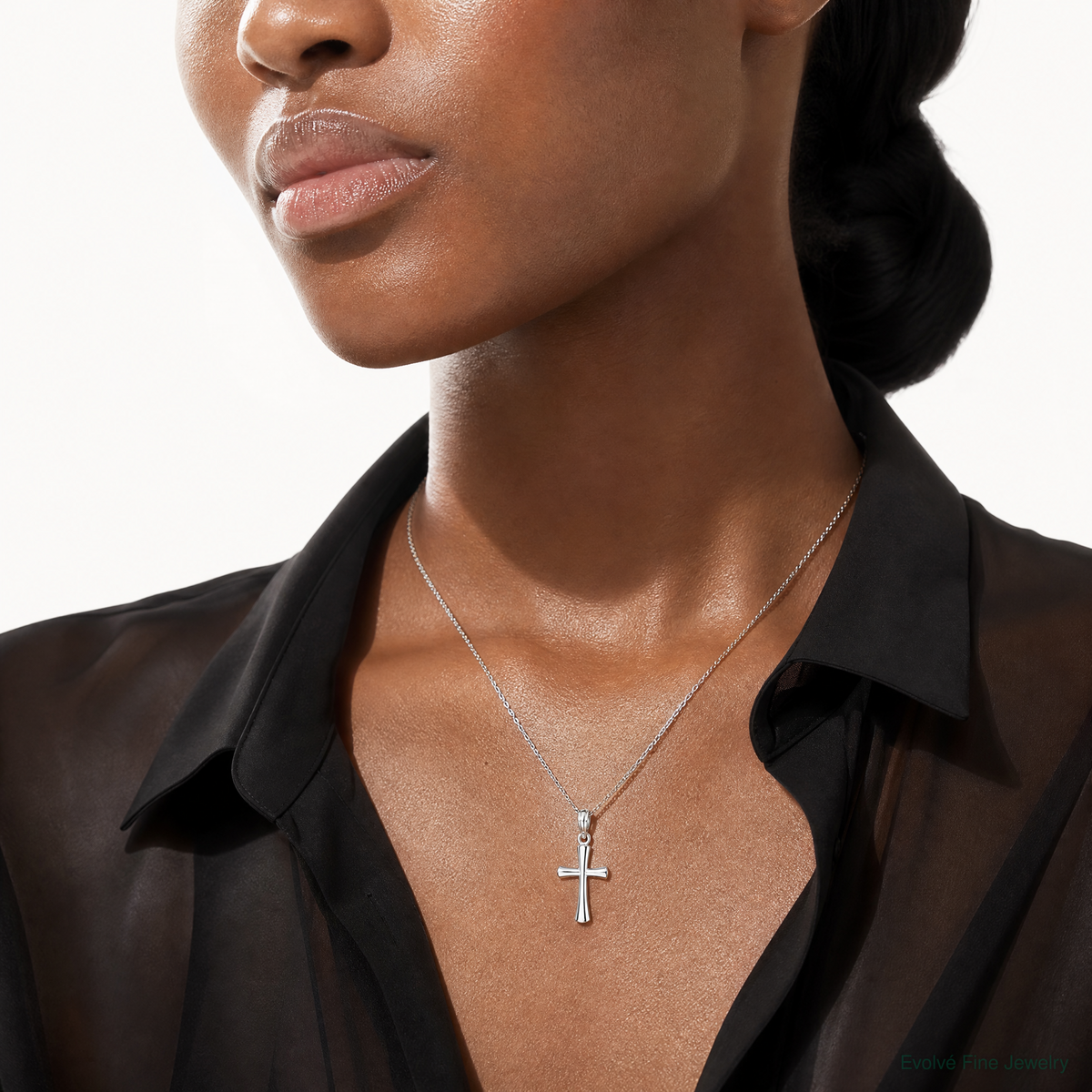 Sterling Silver Polished Cross Pendant - Model Shot