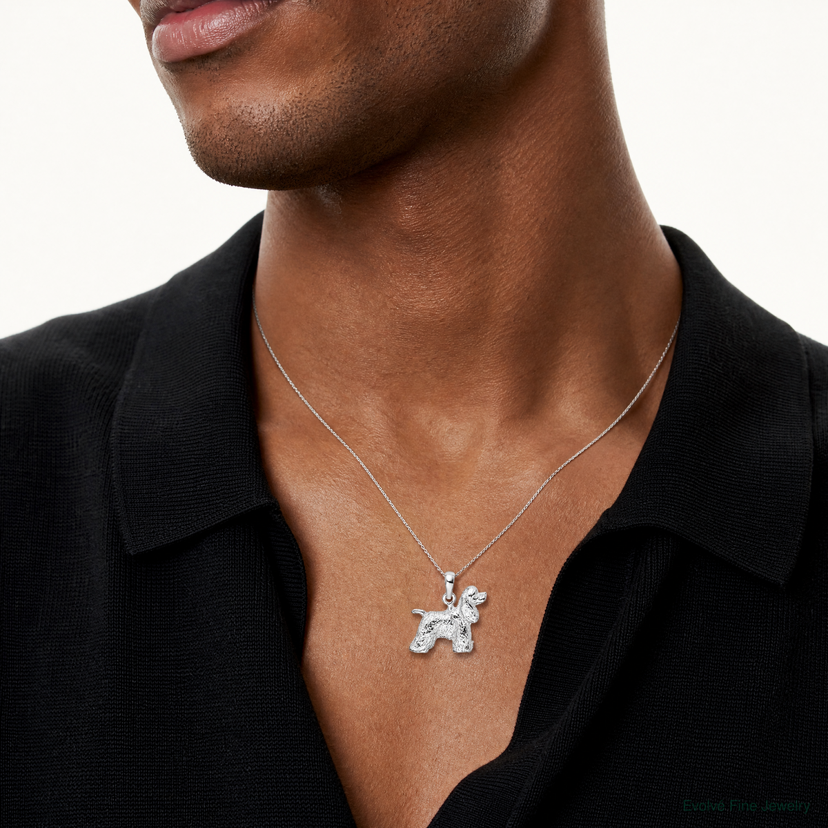 Sterling Silver Rhodium-plated Textured 3D Cocker Spaniel Pendant - Model Shot