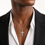 Sterling Silver Rhodium-plated All-over Diamond-cut Latin Cross Pendant - Model Shot
