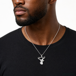 Sterling Silver Rhodium-plated 6-point Buck Deer Head Profile Pendant - Model Shot