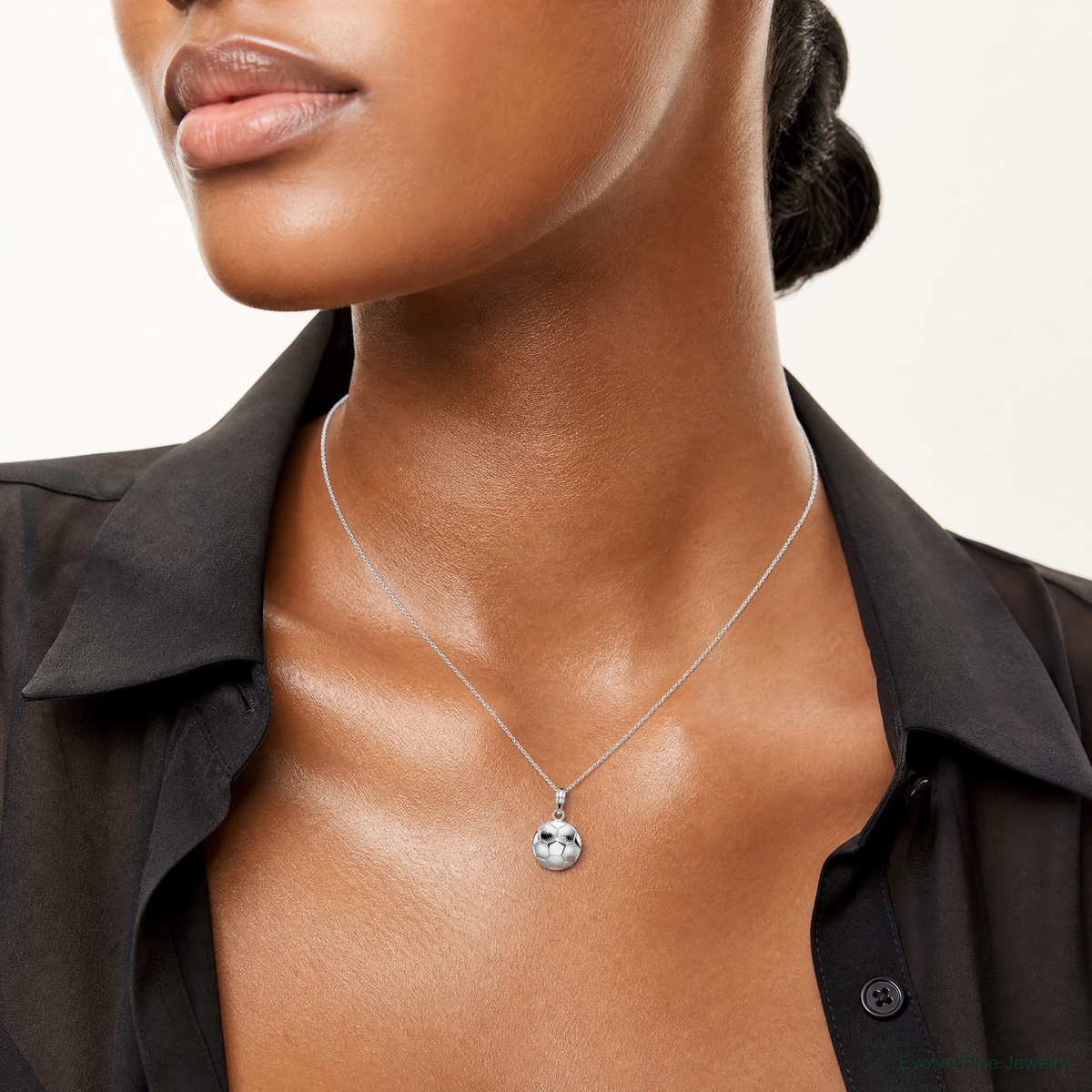 Sterling Silver Rhodium-plated Polished/Textured Soccer Ball Pendant - Model Shot