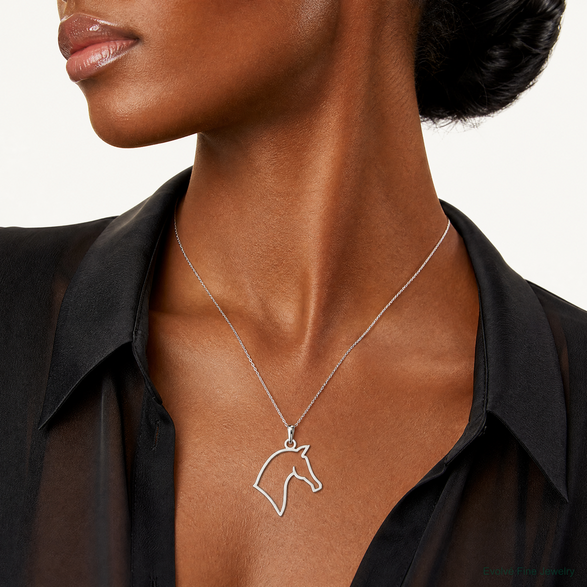 Sterling Silver Rhodium-plated Polished Cut-out Horse Head Pendant - Model Shot