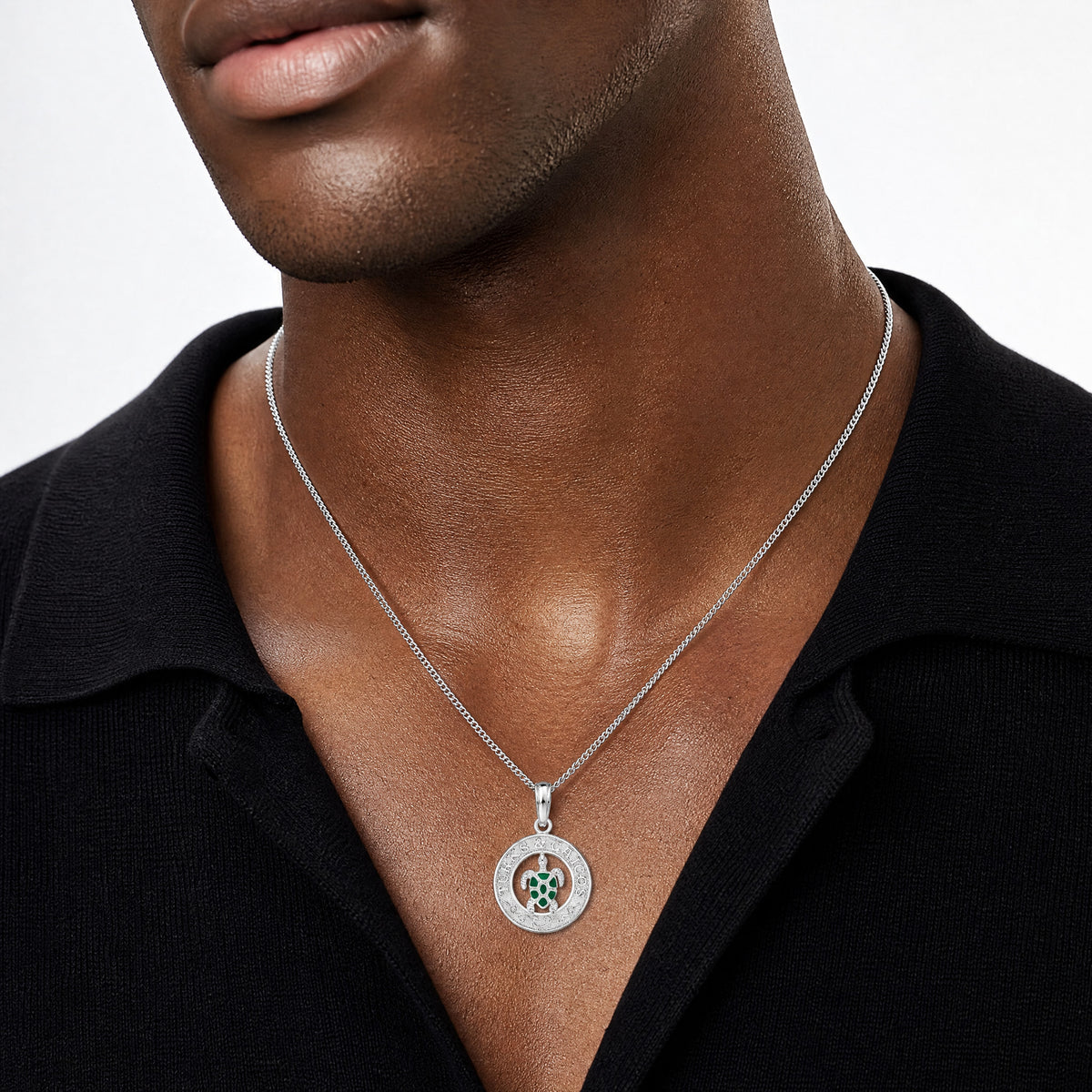 Sterling Silver Rhodium-plated Enameled Turks Caicos w/Turtle Pendant - Model Shot