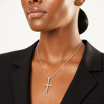 Sterling Silver Polished Twisted Hollow Latin Cross Pendant - Model Shot