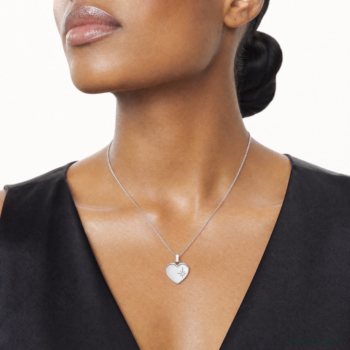 Sterling Silver E-coated CZ Heart Pendant - Model Shot