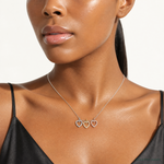 Sterling Silver Rhodium-plated Gold and Rose-tone CZ 3 Hearts Pendant - Model Shot