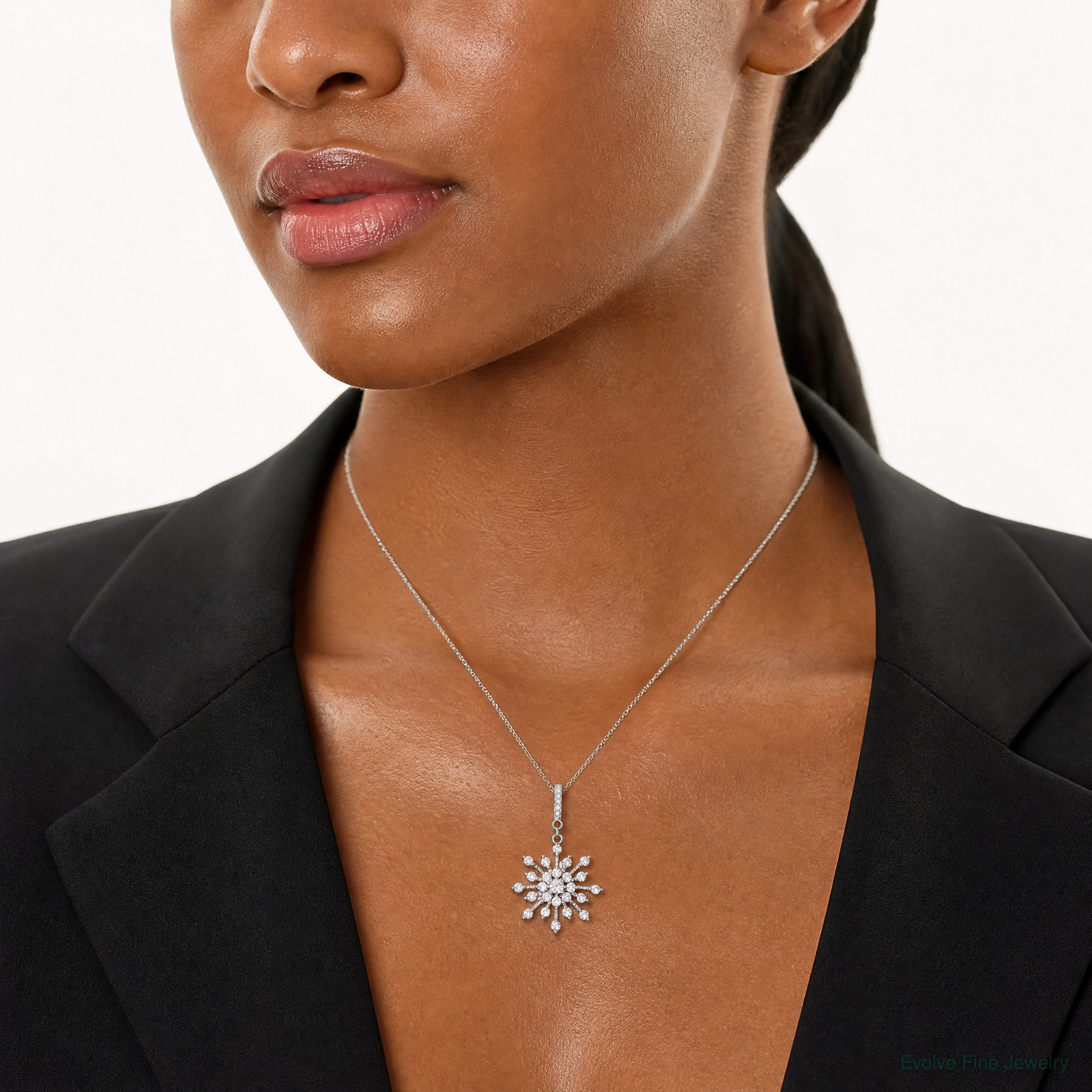 Sterling Silver Rhodium-plated CZ Snowflake Pendant - Model Shot