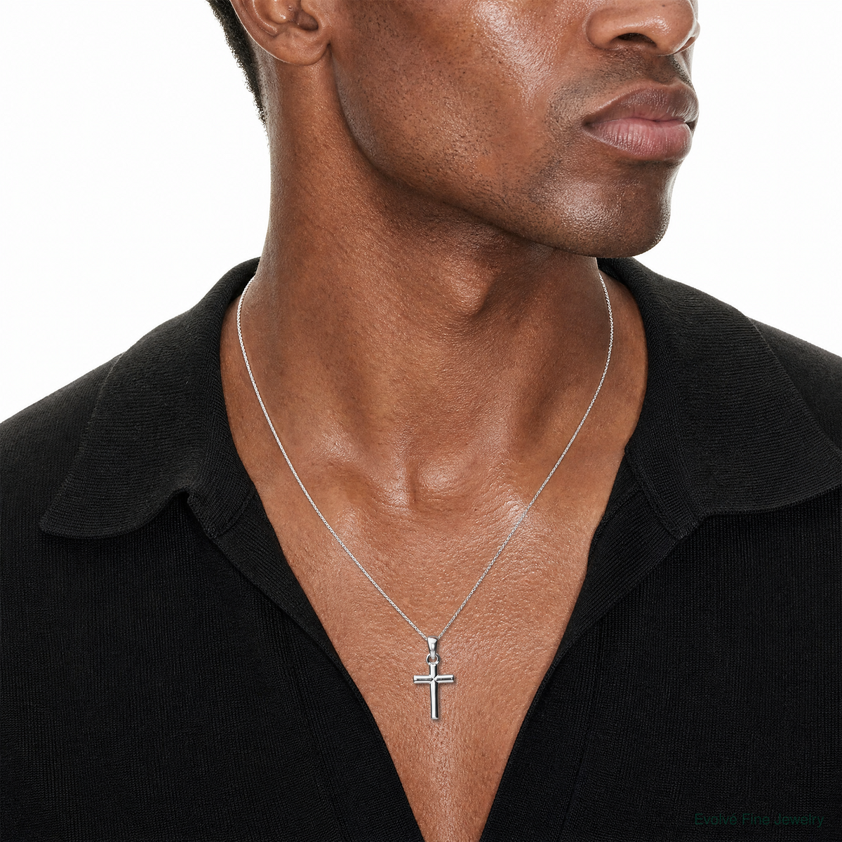 Sterling Silver Polished Cross Pendant - Model Shot