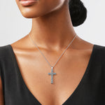 Sterling Silver Polished and Antiqued Greek Key Latin Cross Pendant - Model Shot