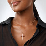 Sterling Silver Rose-tone Heart CZ and Synthetic Pearl Cross Pendant - Model Shot