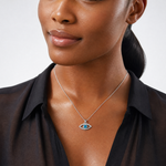 Sterling Silver Rhodium-plated Blue Zircon and CZ Evil Eye Pendant - Model Shot