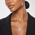 Sterling Silver Rhodium-plated CZ Evil Eye Hamsa Pendant - Model Shot