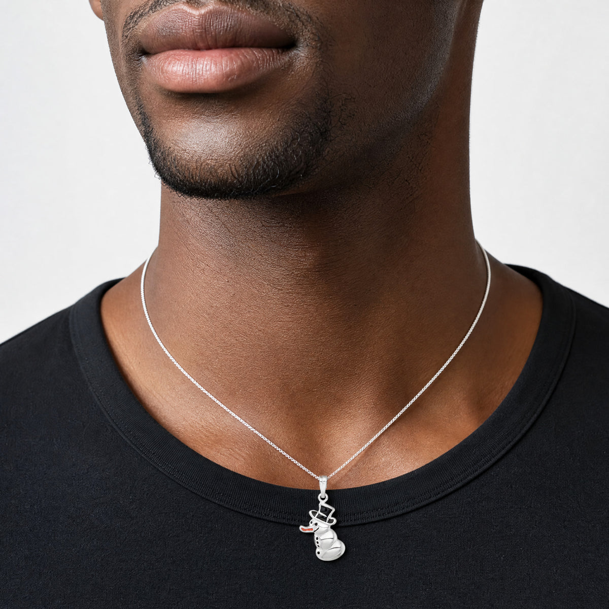 Sterling Silver Polished and Enameled Snowman Charm - Model Shot