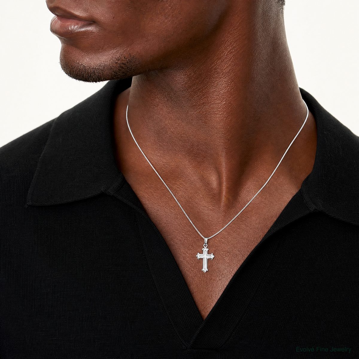 Sterling Silver Polished and Textured Cross Pendant - Model Shot
