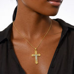 Sterling Silver Rhod-plated Gold-tone Polished Crucifix Cross Pendant - Model Shot