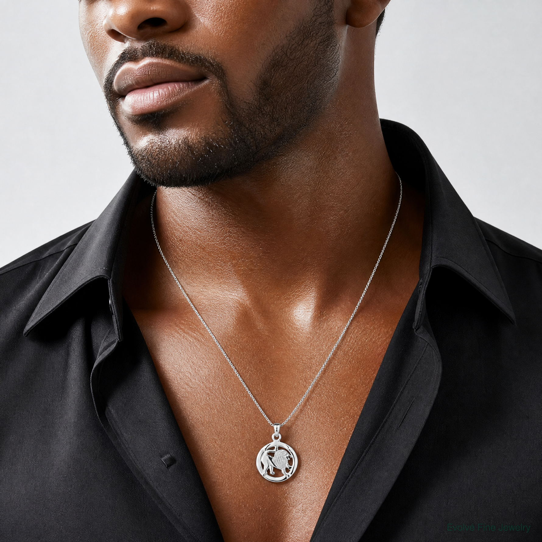Sterling Silver Rhodium-plated Polished Leo Zodiac Pendant - Model Shot
