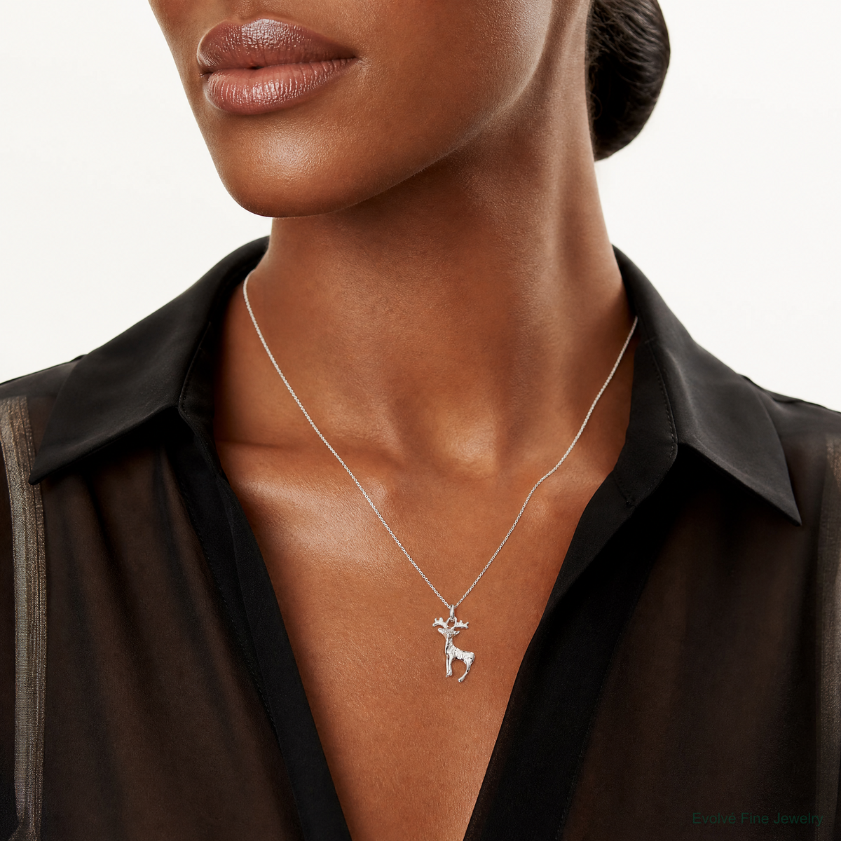Sterling Silver Deer Charm - Model Shot