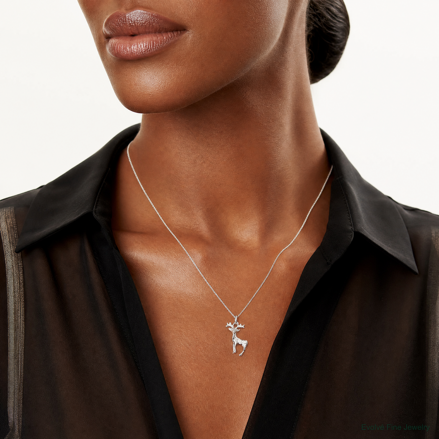 Sterling Silver Deer Charm - Model Shot