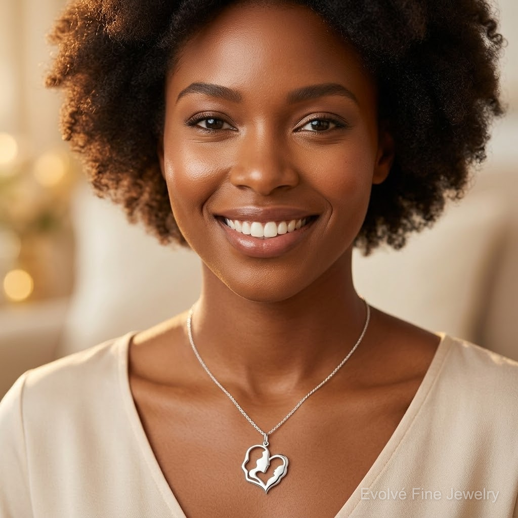 Sterling Silver Mother & Baby Pendant - Model Shot