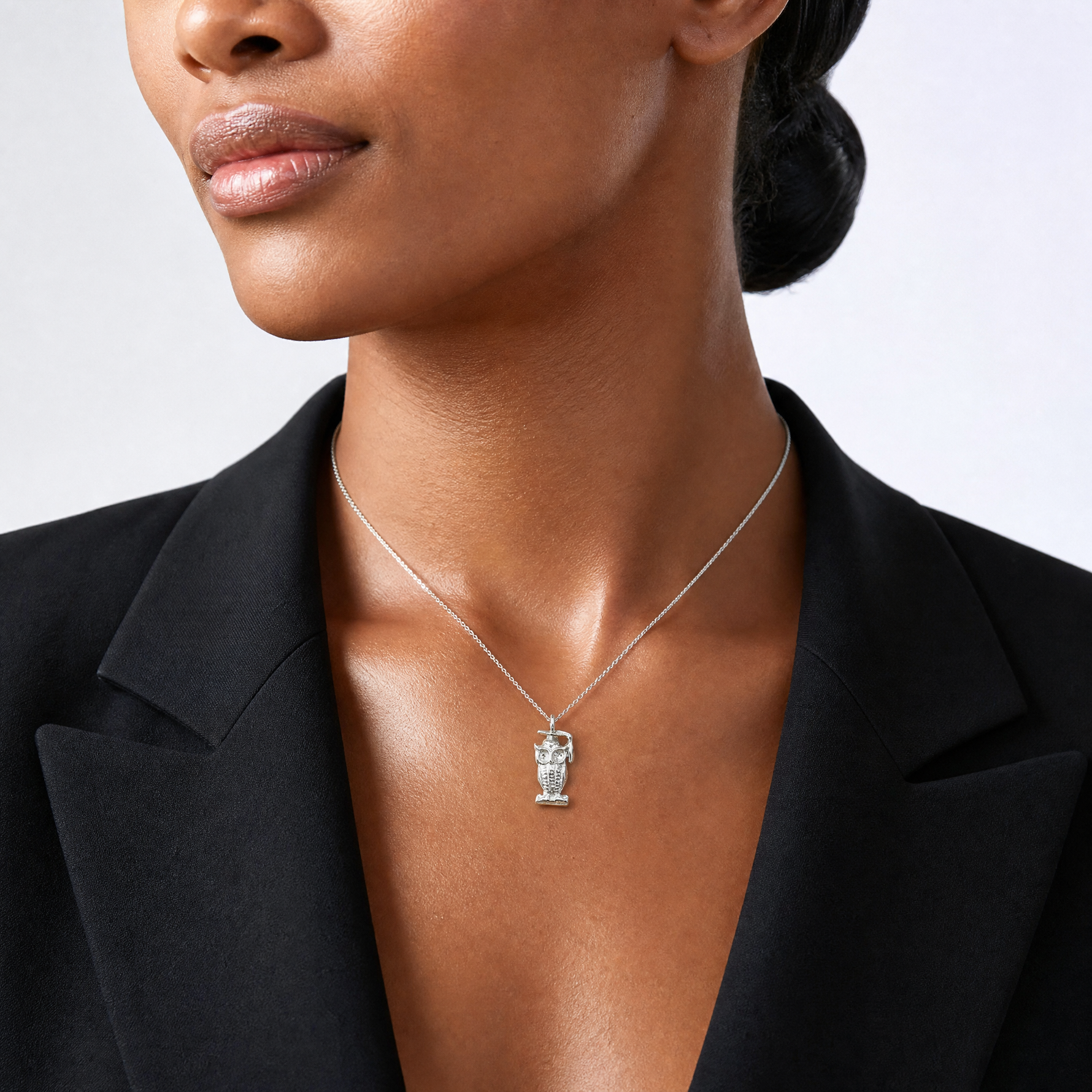 Sterling Silver Graduation Owl Charm - Model Shot