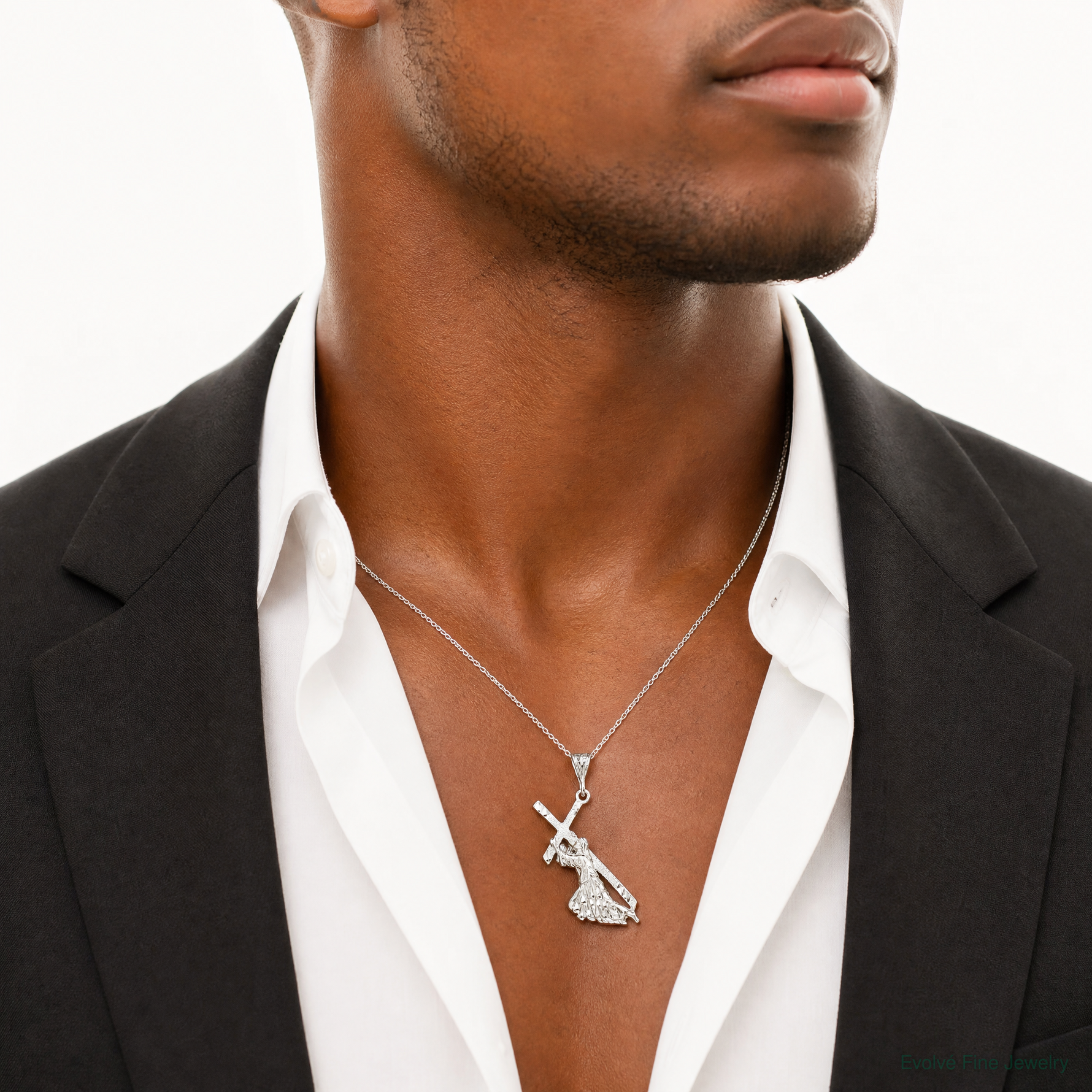 Sterling Silver St. Andrew Cross Pendant - Model Shot