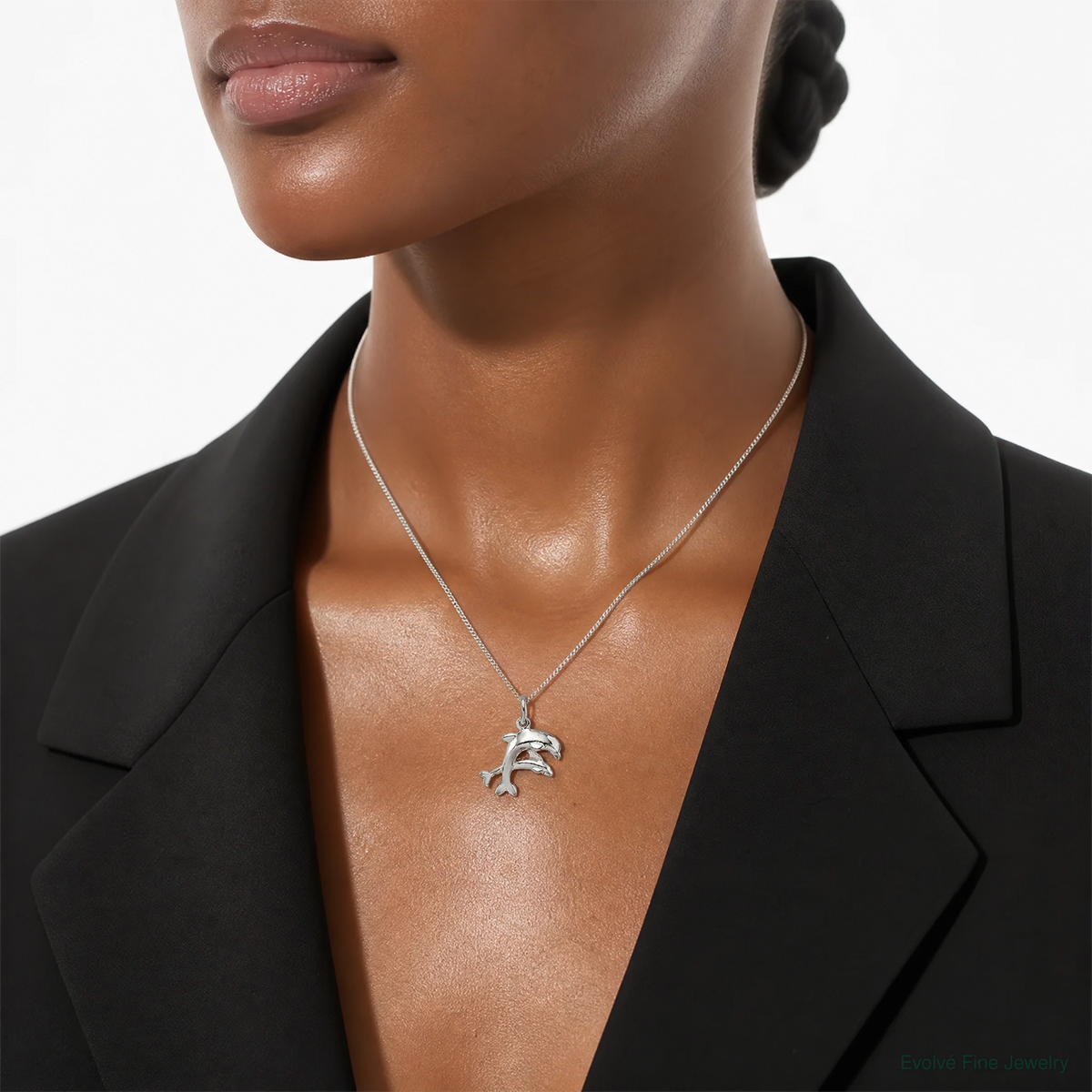 Sterling Silver Dolphins Charm - Model Shot