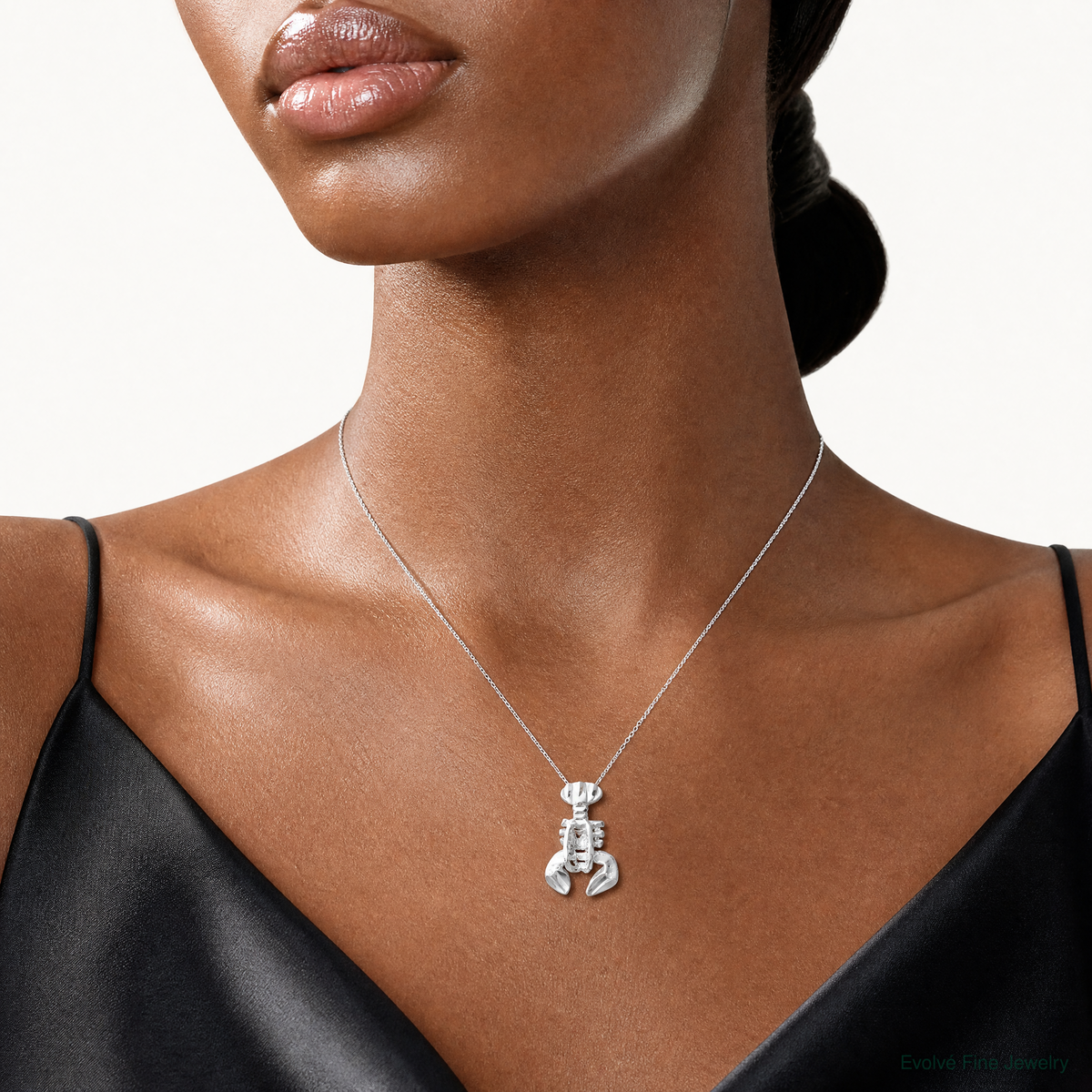 Sterling Silver Lobster Chain Slide Charm - Model Shot