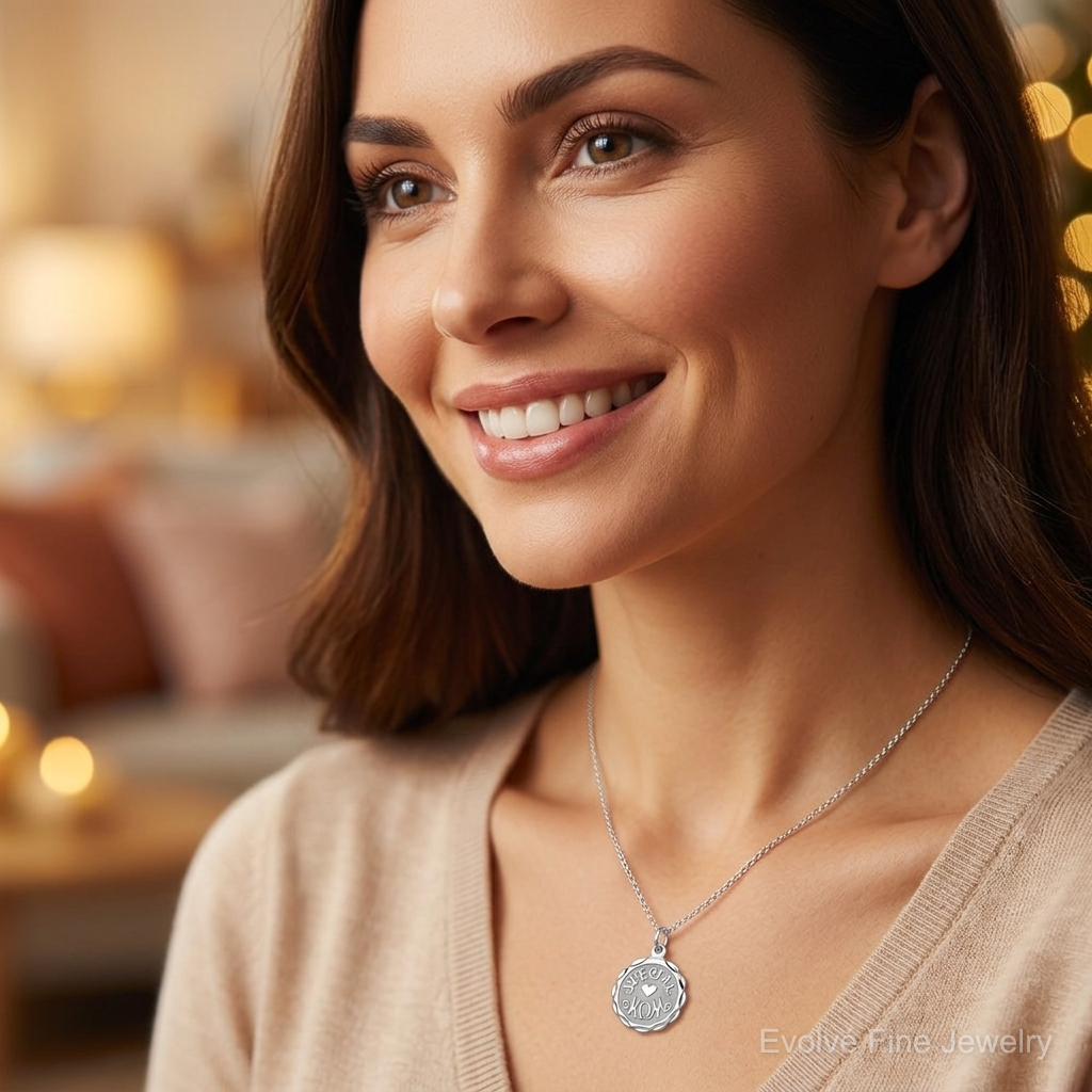 Sterling Silver Rhodium-plated Special Mom Disc Charm - Model Shot