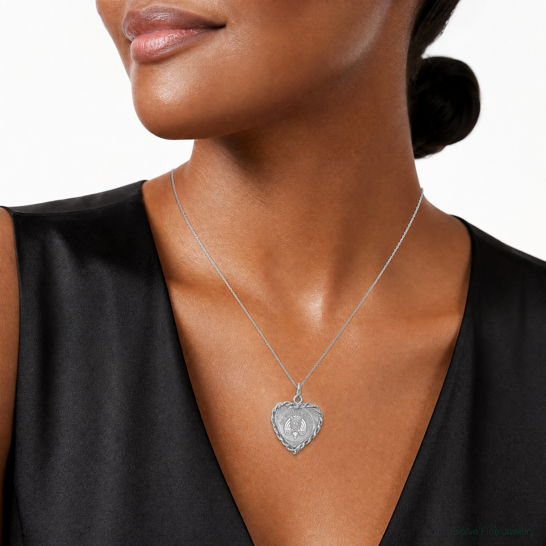 Sterling Silver Rhodium-plated My Confirmation Disc Charm - Model Shot