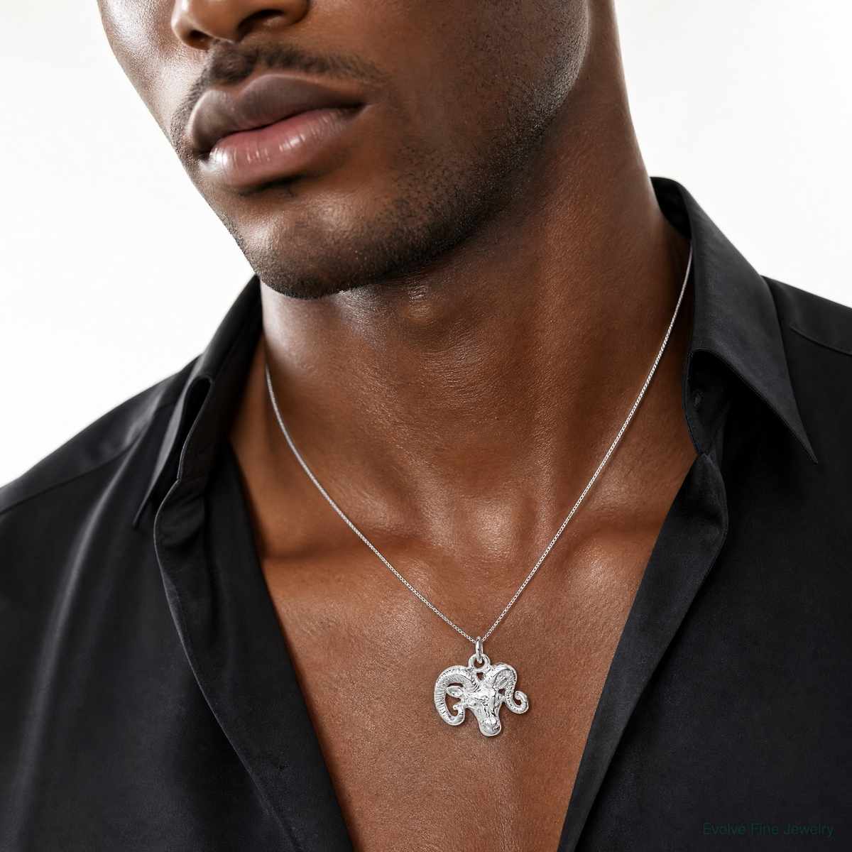 Sterling Silver Ram Charm - Model Shot