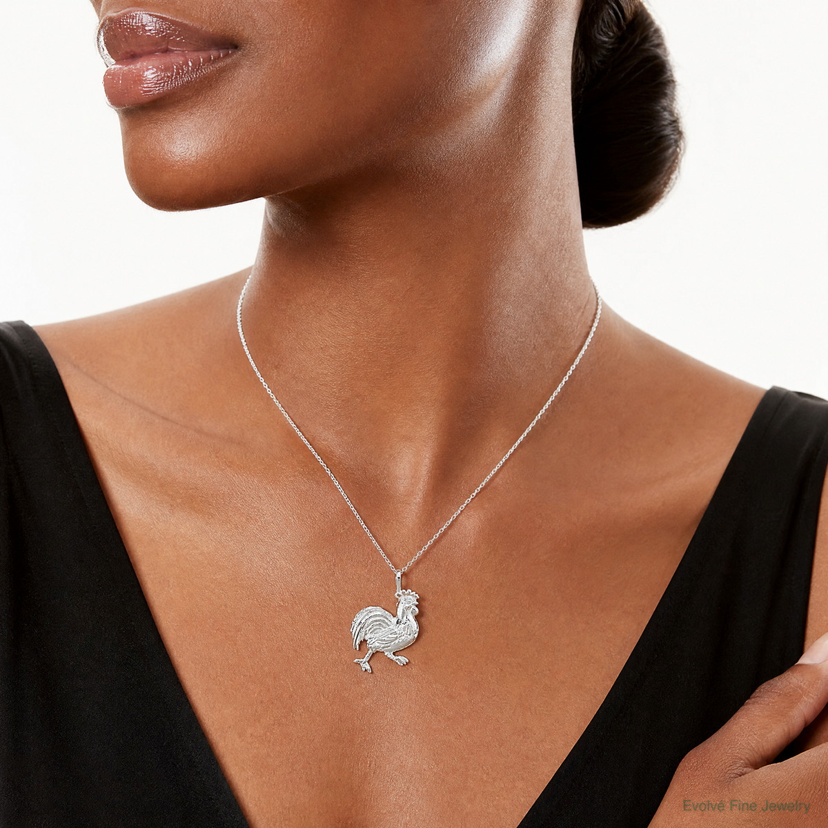 Sterling Silver Rooster Charm - Model Shot