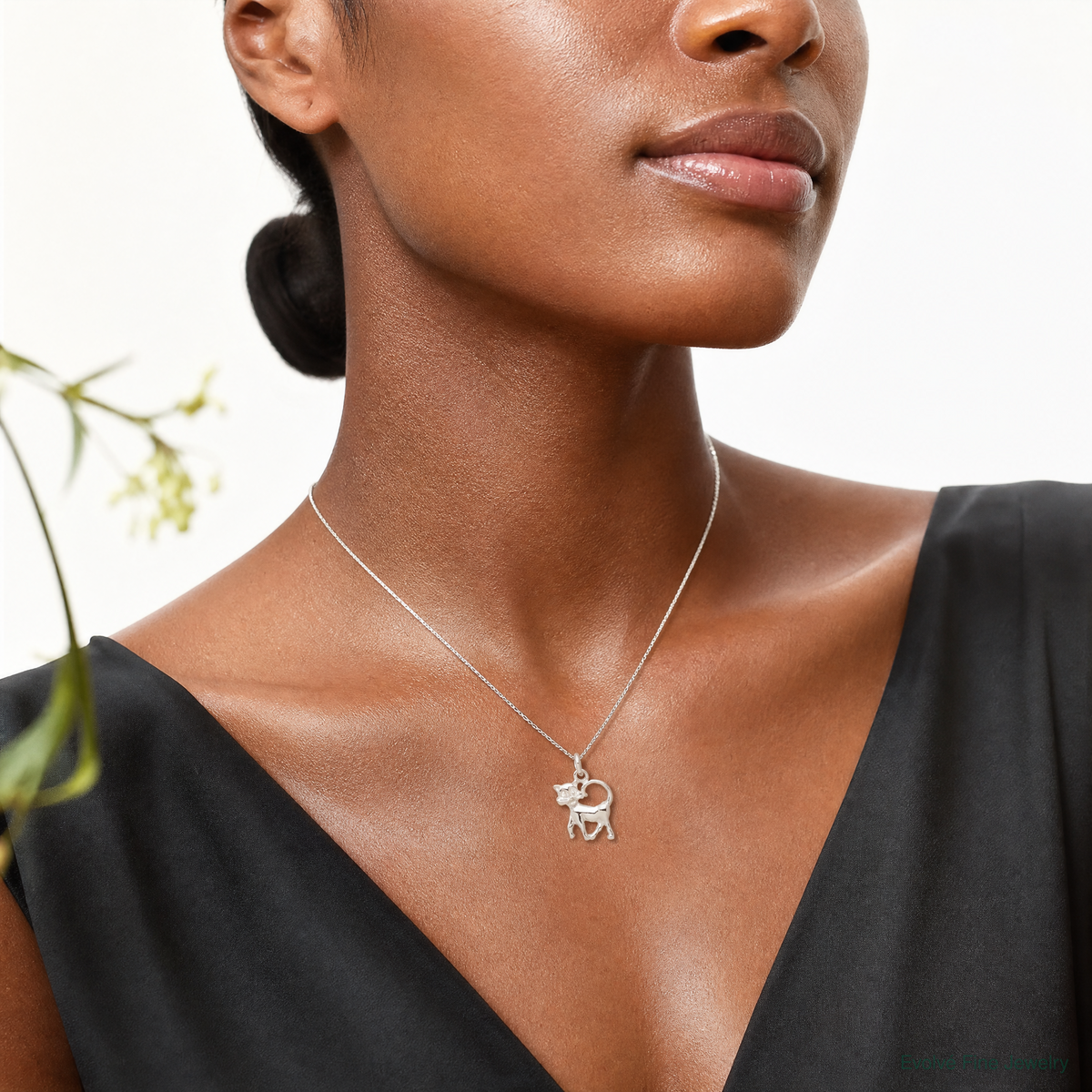Sterling Silver Cat Charm - Model Shot