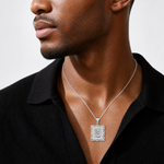 Sterling Silver Square Diamond-cut Letter E Initial Pendant - Model Shot