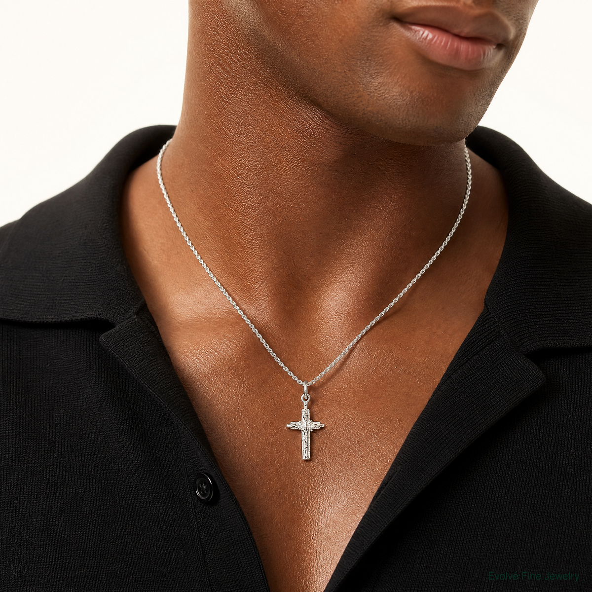 Sterling Silver INRI Crucifix Pendant - Model Shot