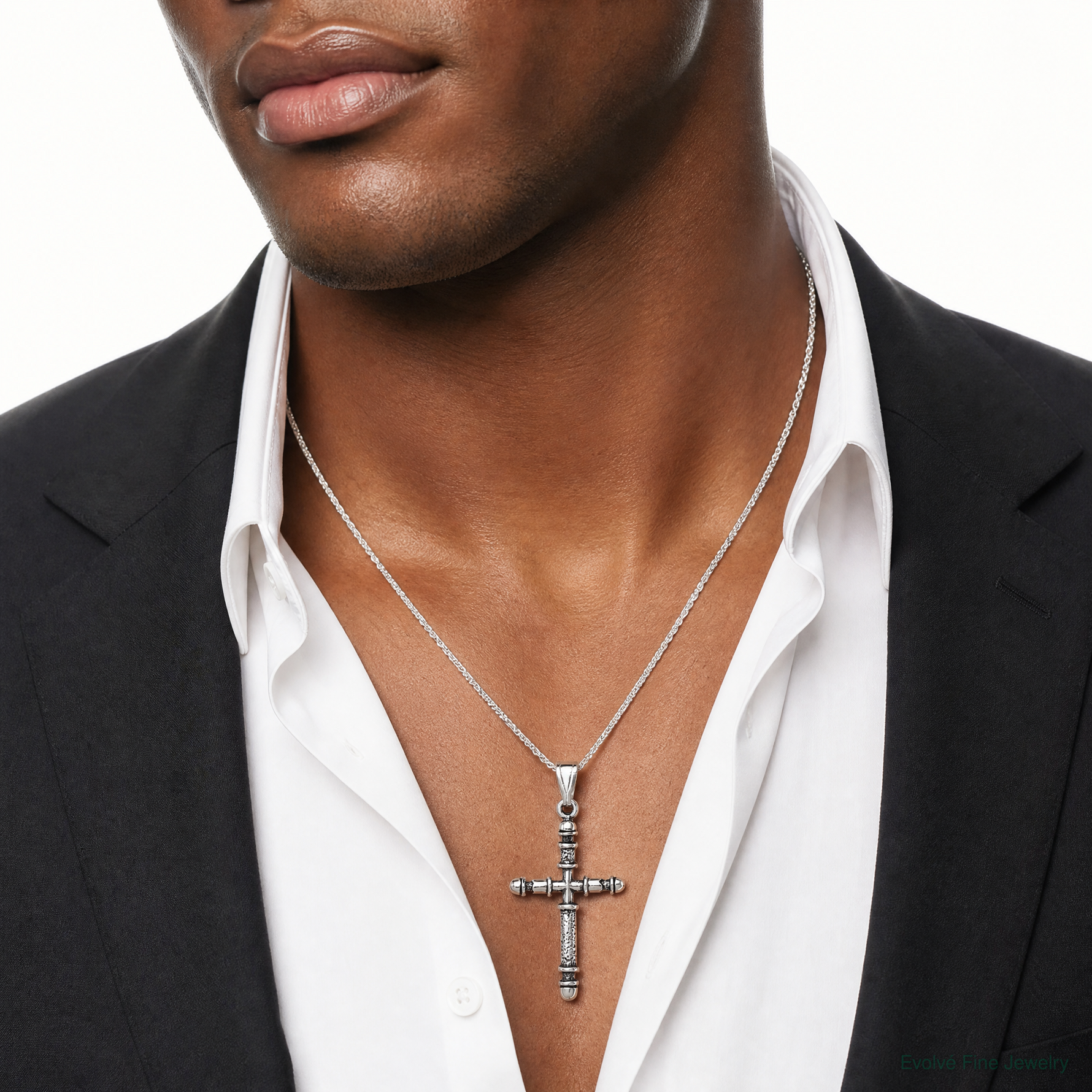 Sterling Silver Antiqued Cross Pendant - Model Shot